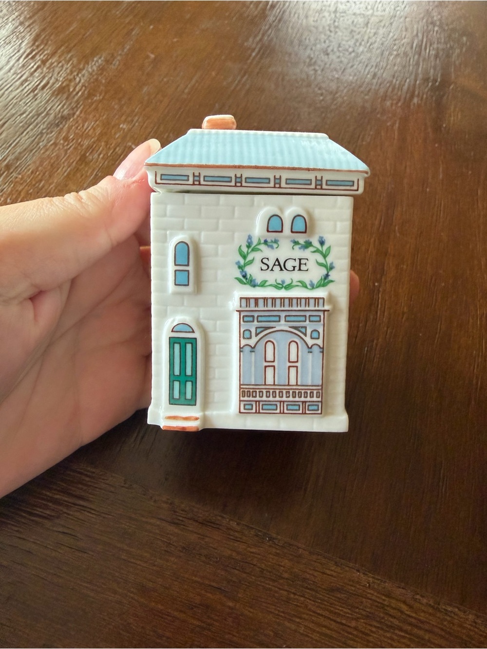 Sage Lenox Spice Village Jar - White with Blue & Green Accents